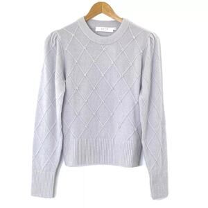 ASTR the Label Gray Argyle Pearl Embellished Pullover Sweater Women's XL NWT